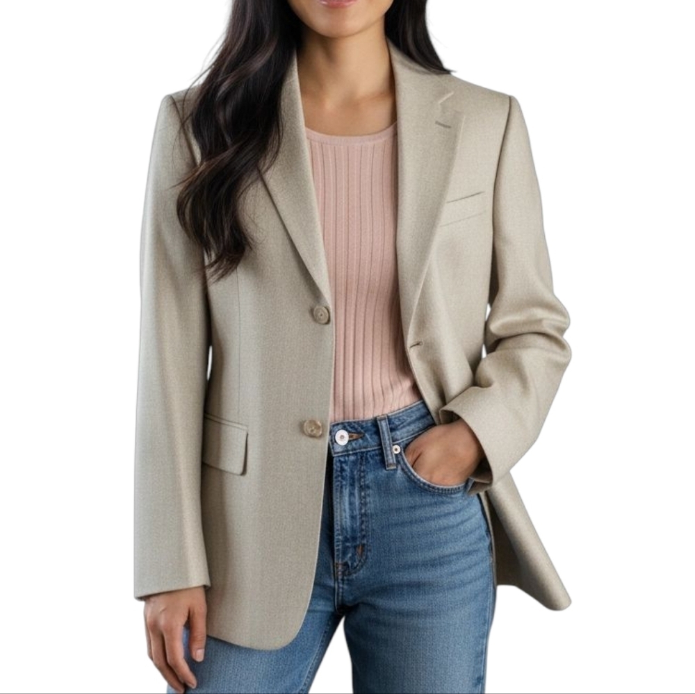 Oscar de la Renta Tailored Fit Wool Blazer in Sand Dune Size 10 / 12 - Picture 15 of 15